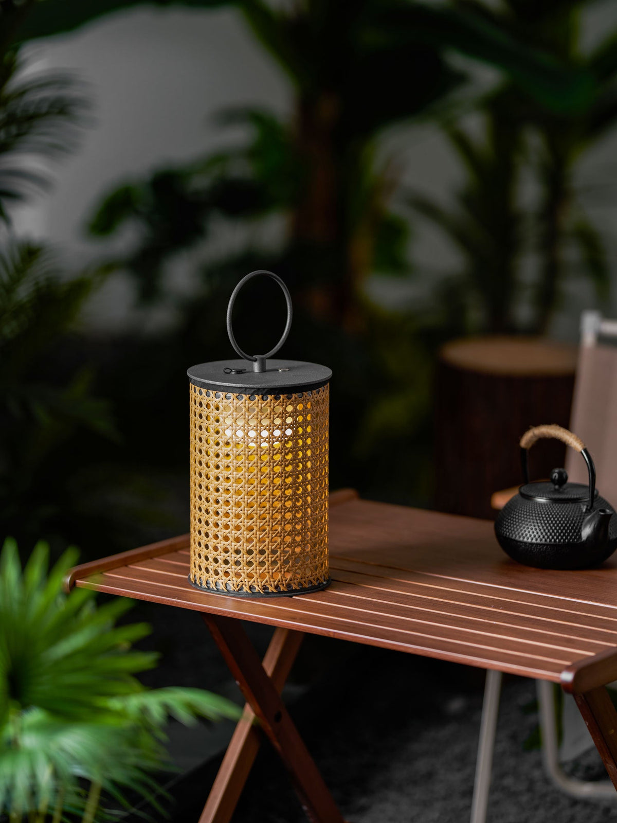 Arlette Solar Lantern Outdoor Lamp with Rattan Shade
