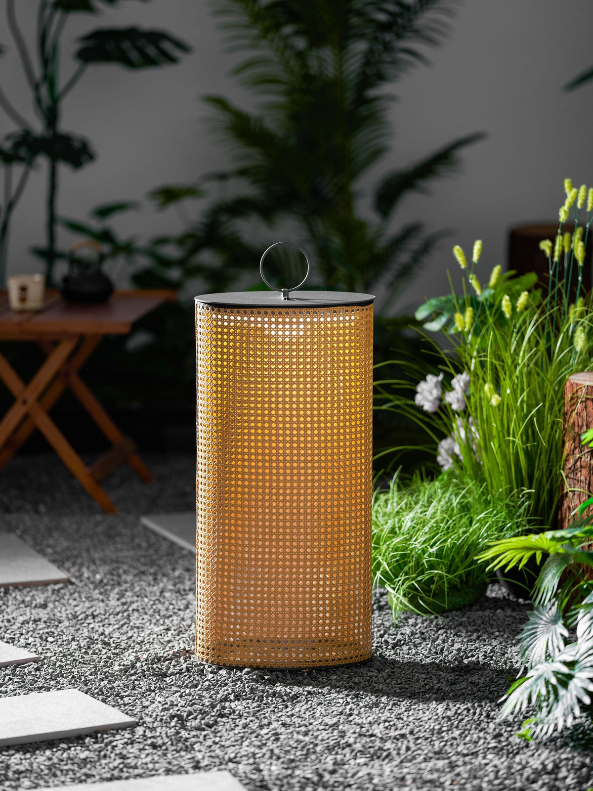 Arlette Solar Lantern Outdoor Lamp with Rattan Shade