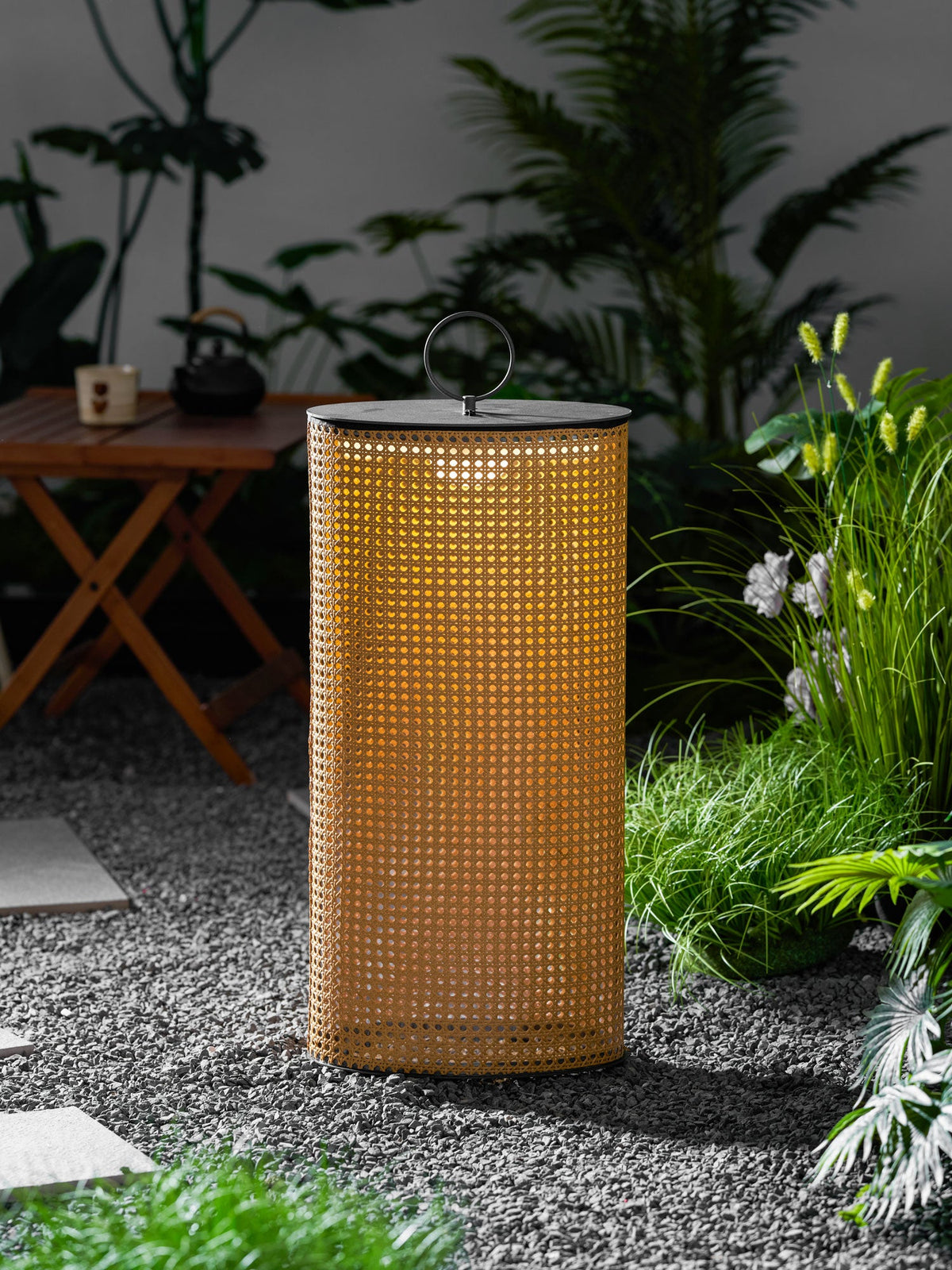 Arlette Solar Lantern Outdoor Lamp with Rattan Shade