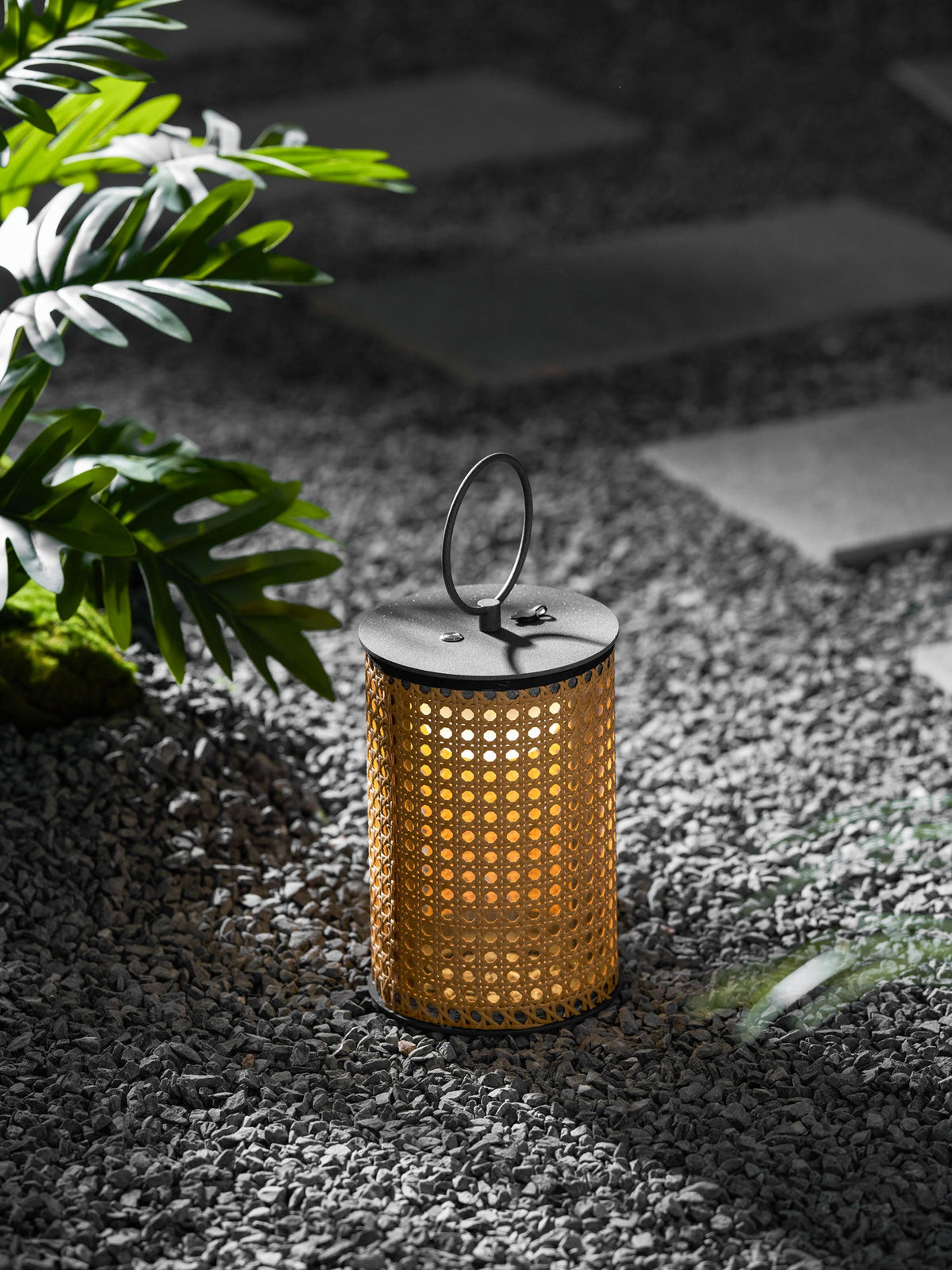 Arlette Solar Lantern Outdoor Lamp with Rattan Shade
