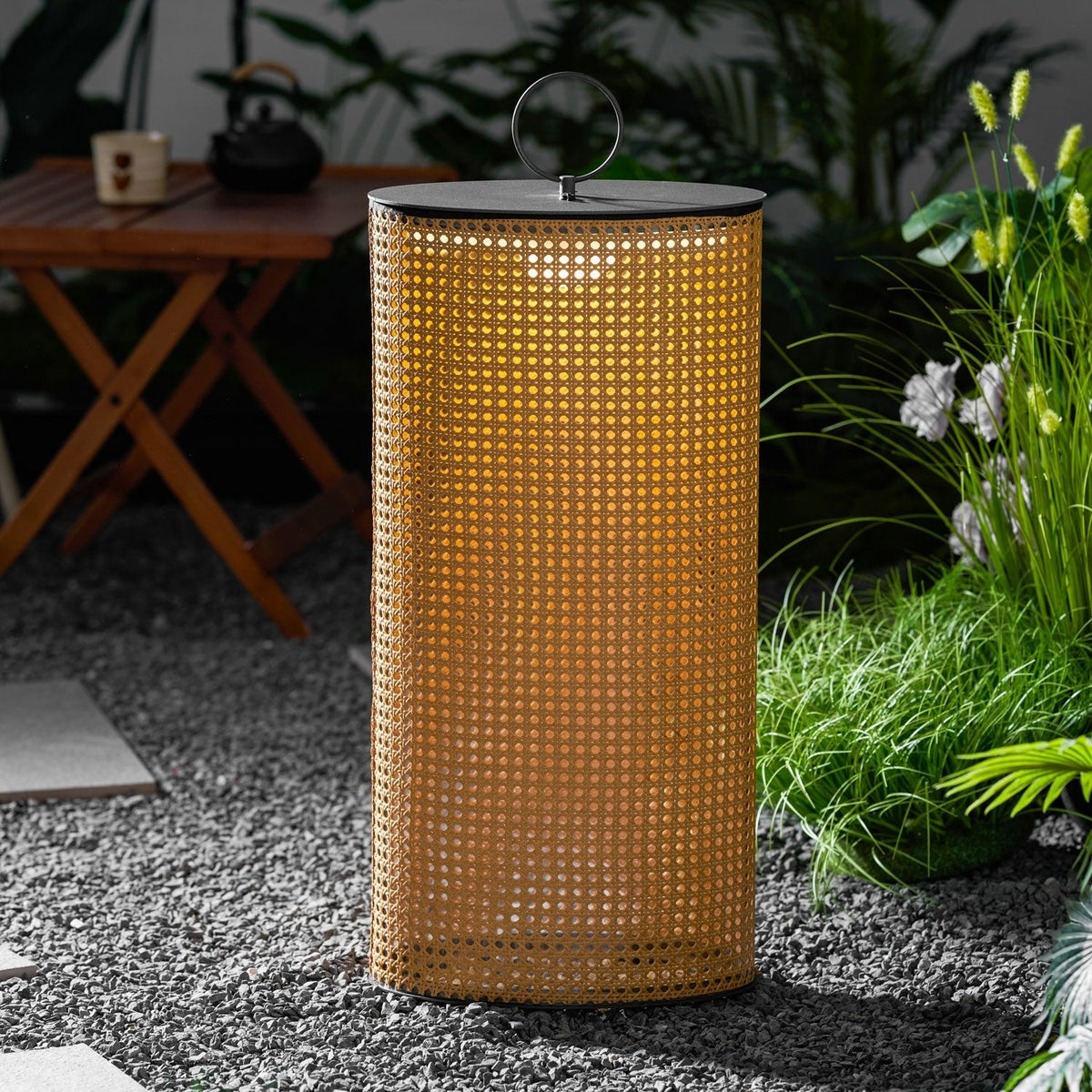 Arlette Solar Lantern Outdoor Lamp with Rattan Shade