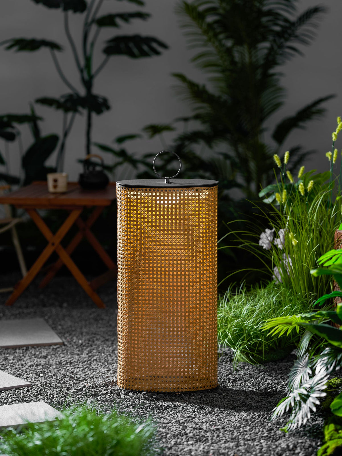 Arlette Solar Lantern Outdoor Lamp with Rattan Shade