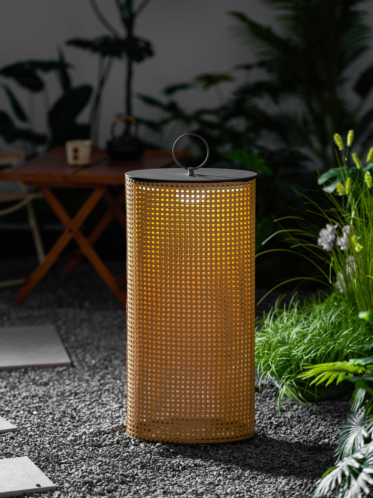 Arlette Solar Lantern Outdoor Lamp with Rattan Shade
