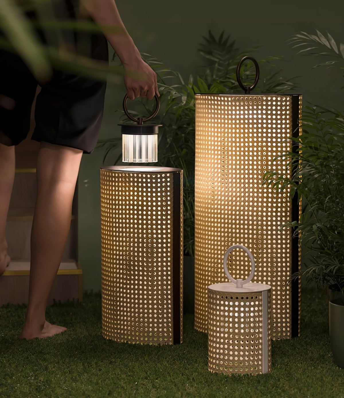 Arlette Solar Lantern Outdoor Lamp with Rattan Shade