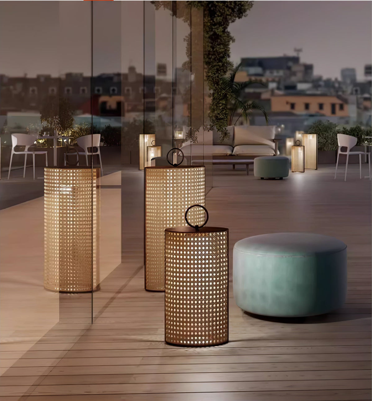 Arlette Solar Lantern Outdoor Lamp with Rattan Shade
