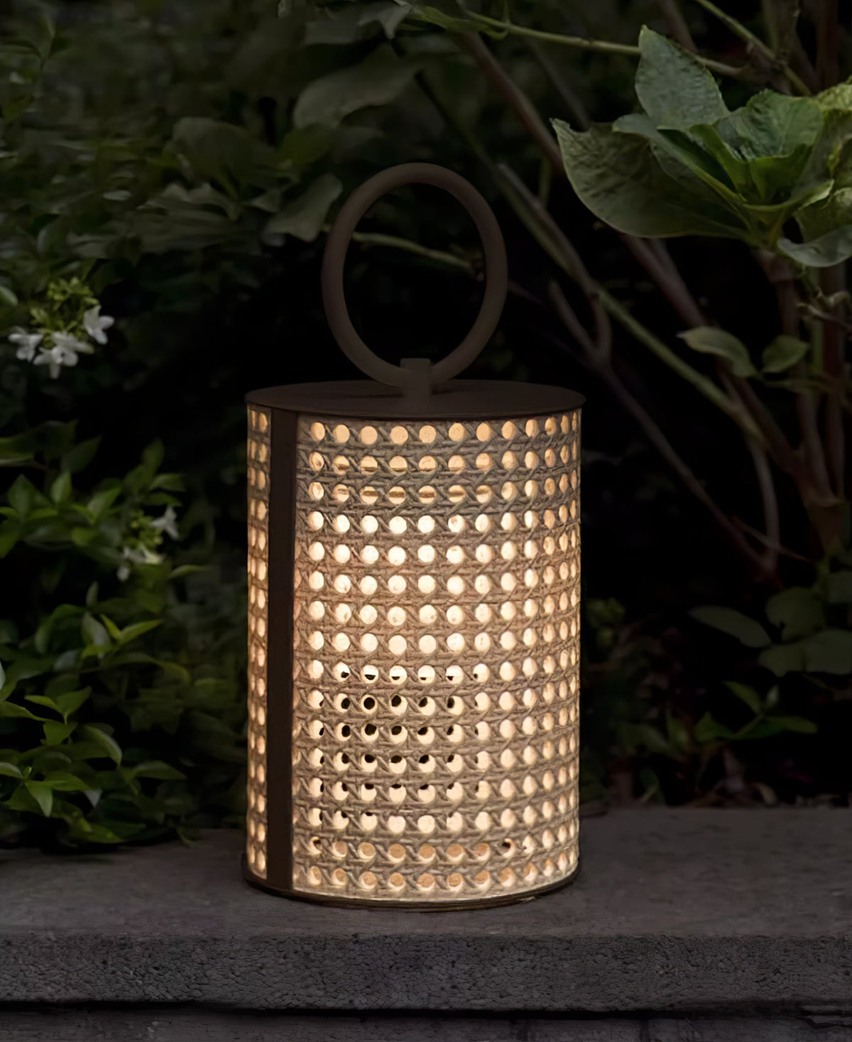 Arlette Solar Lantern Outdoor Lamp with Rattan Shade