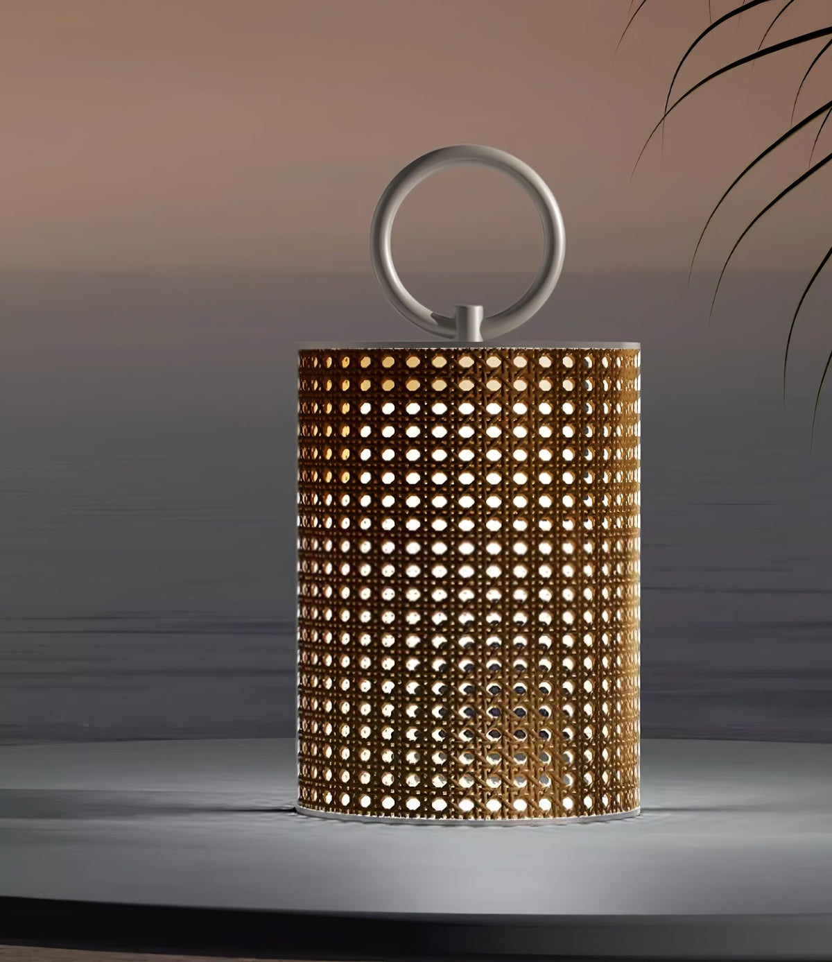 Arlette Solar Lantern Outdoor Lamp with Rattan Shade