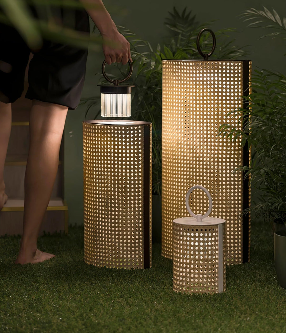 Arlette Solar Lantern Outdoor Lamp with Rattan Shade