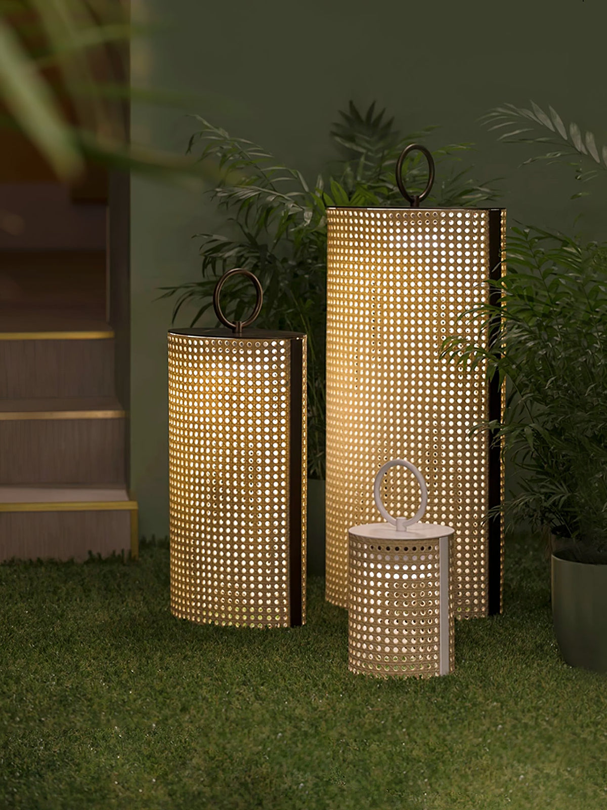 Arlette Solar Lantern Outdoor Lamp with Rattan Shade