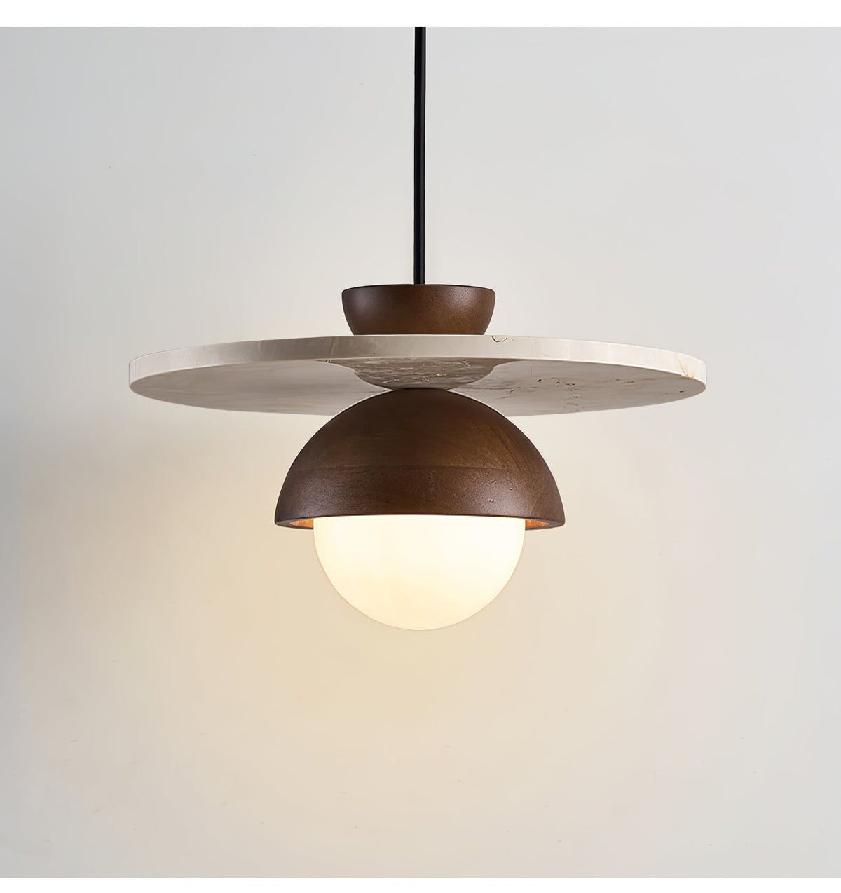 Arlo Travertine Pendant Light – Natural Stone & Walnut Dome