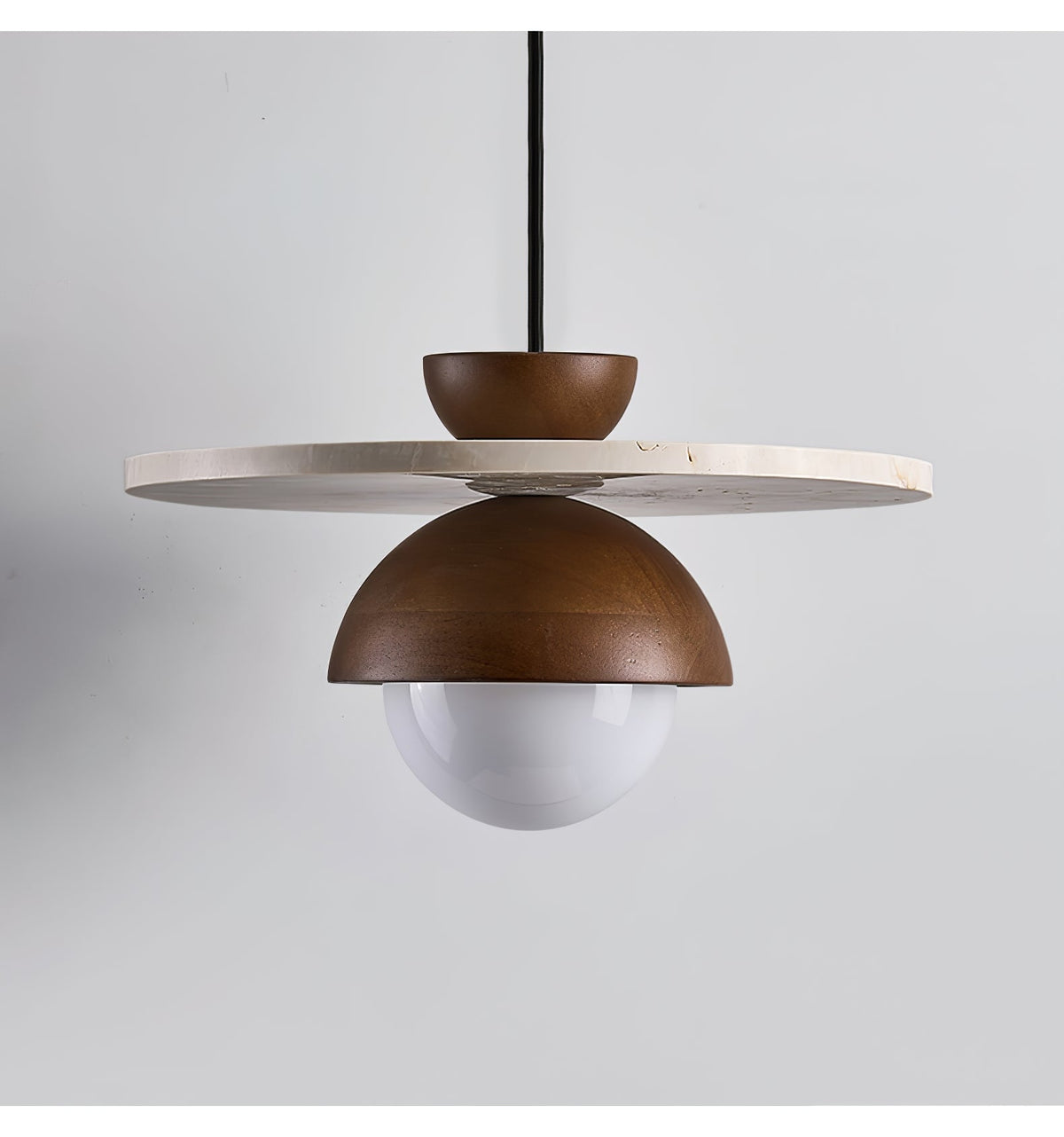 Arlo Travertine Pendant Light – Natural Stone & Walnut Dome