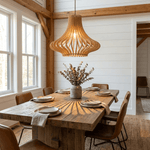 Arova Wood Pendant Light – Handcrafted Natural Wood Slat Lamp for Dining & Living Spaces