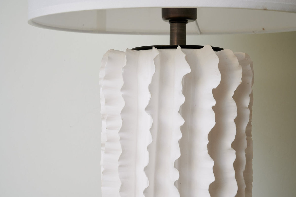 Arroyo Sculpted Ceramic Table Lamp with White Drum Shade