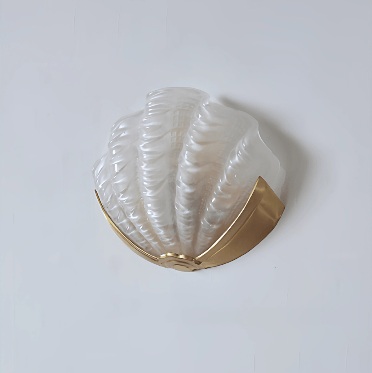 Art Deco Scallop Wall Sconce in Seafoam Glass and Brass