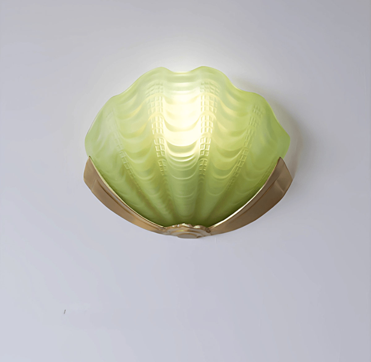 Art Deco Scallop Wall Sconce in Seafoam Glass and Brass
