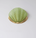 Art Deco Scallop Wall Sconce in Seafoam Glass and Brass