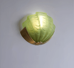 Art Deco Scallop Wall Sconce in Seafoam Glass and Brass