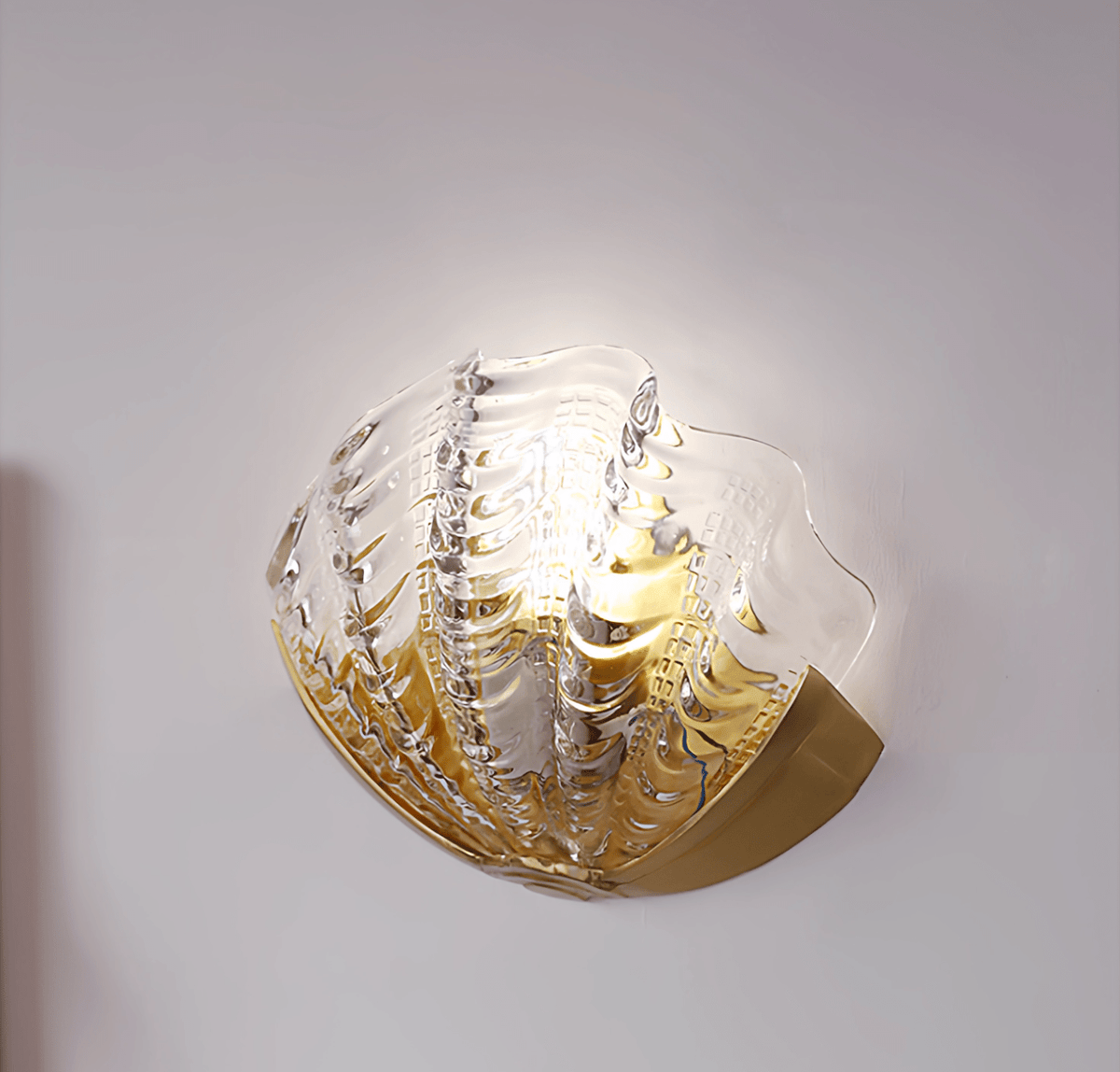 Art Deco Scallop Wall Sconce in Seafoam Glass and Brass