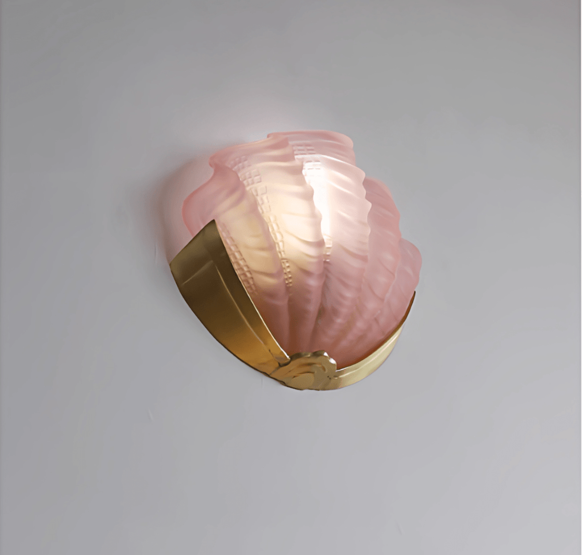 Art Deco Scallop Wall Sconce in Seafoam Glass and Brass