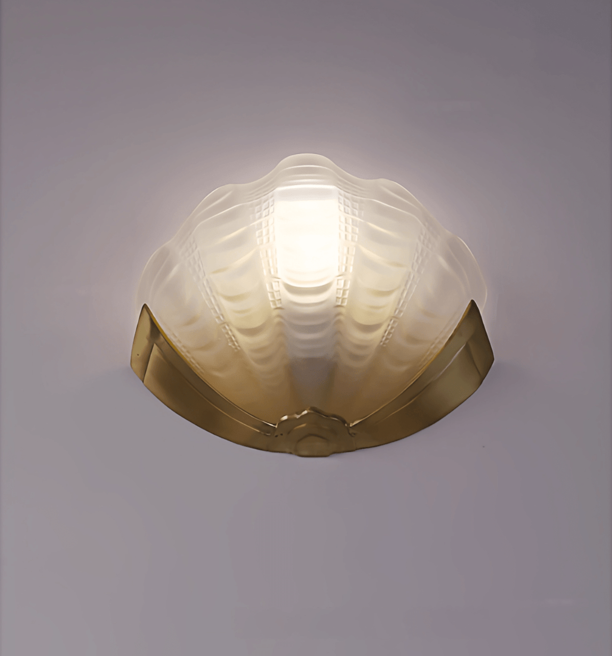 Art Deco Scallop Wall Sconce in Seafoam Glass and Brass