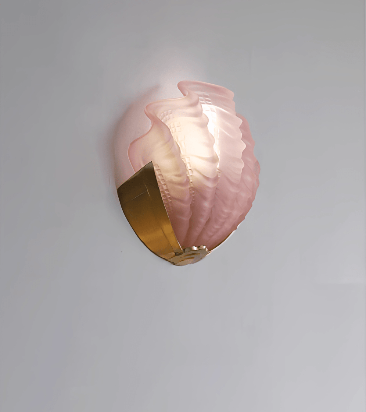 Art Deco Scallop Wall Sconce in Seafoam Glass and Brass