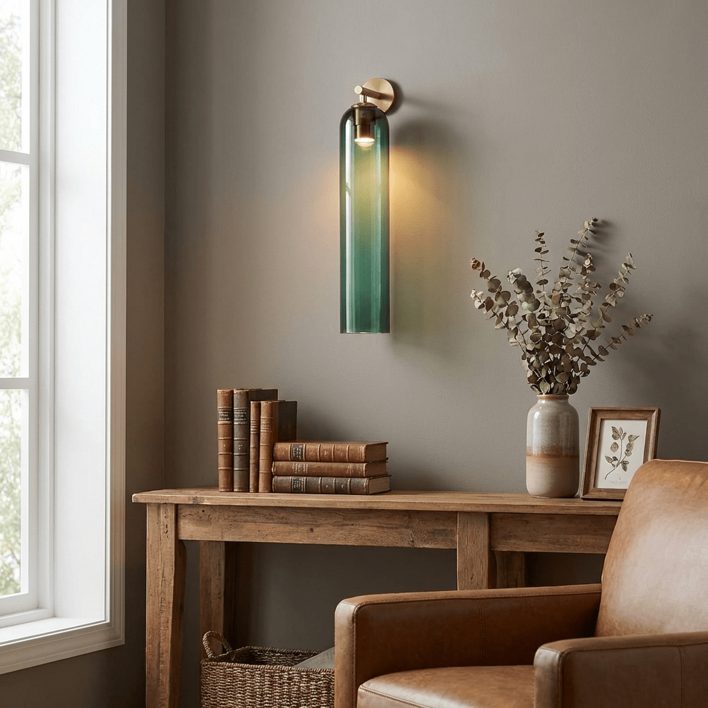 Art Glass Wall Sconce with Dual Mounting, Mouthblown Glass, Gold, Black, or Sand Nickel