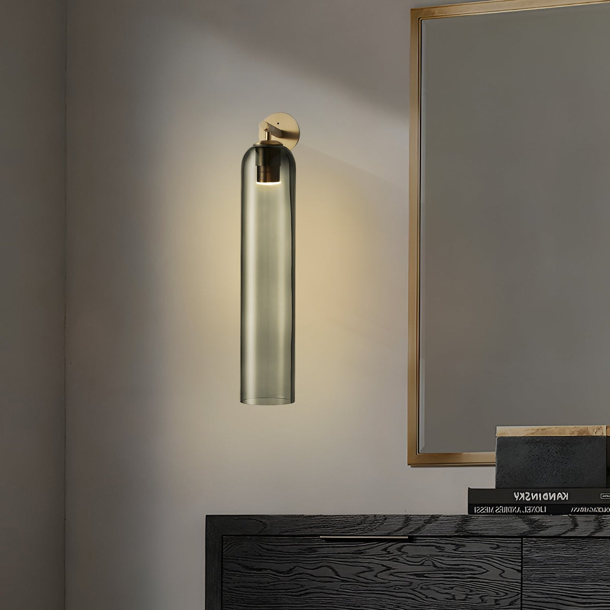 Art Glass Wall Sconce with Dual Mounting, Mouthblown Glass, Gold, Black, or Sand Nickel