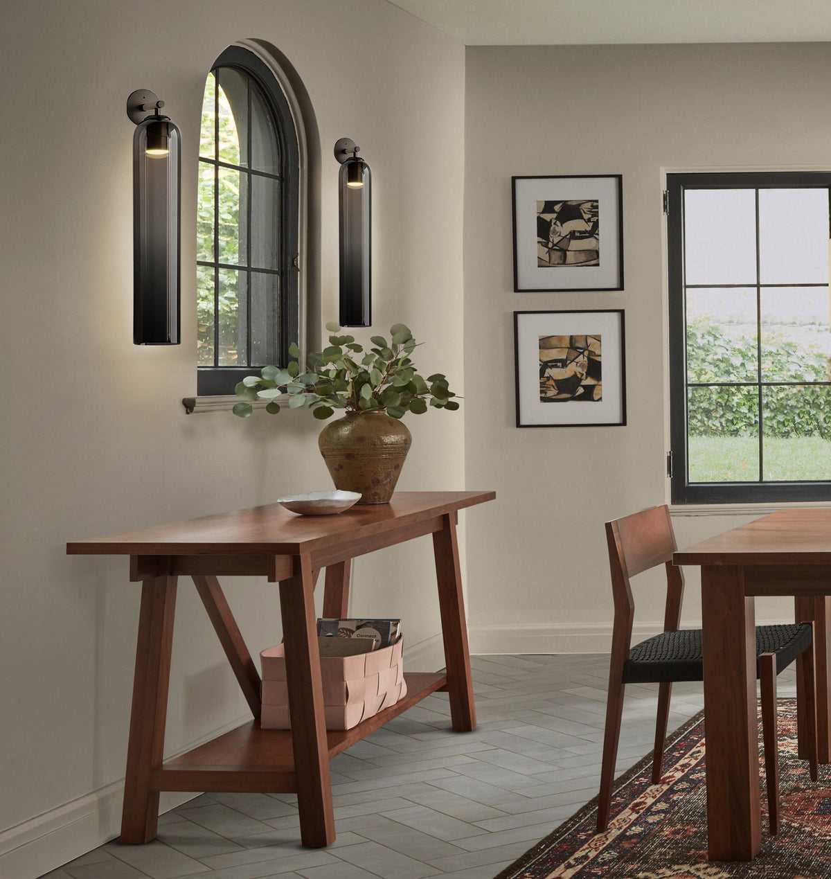 Art Glass Wall Sconce with Dual Mounting, Mouthblown Glass, Gold, Black, or Sand Nickel