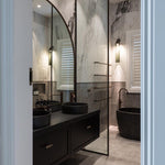 Art Glass Wall Sconce with Dual Mounting, Mouthblown Glass, Gold, Black, or Sand Nickel