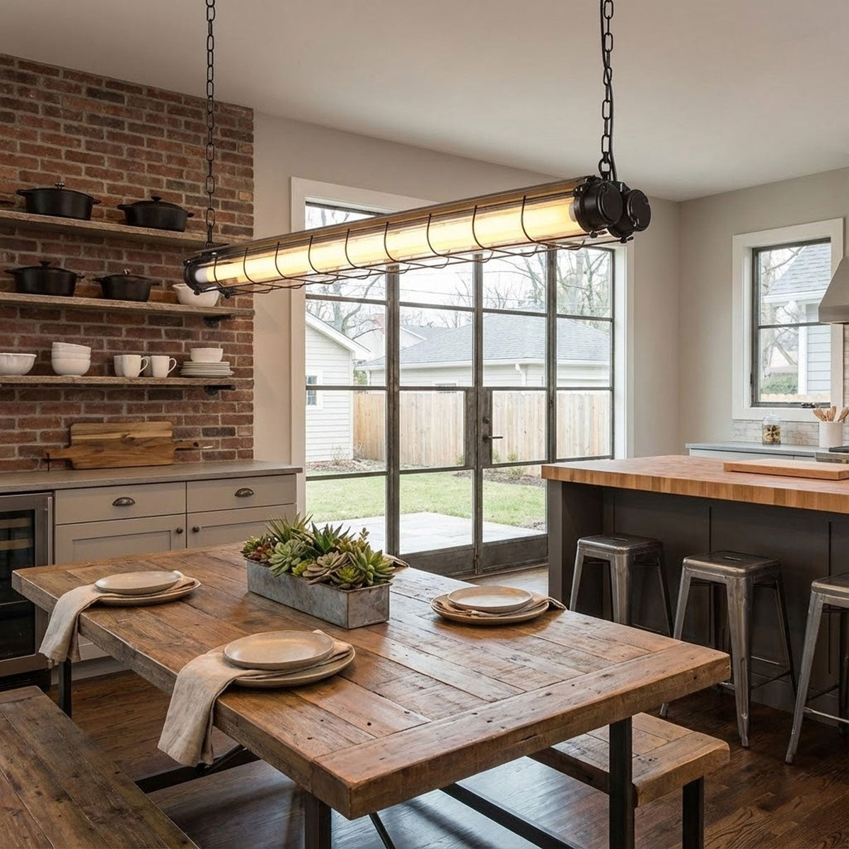 Linear Glass Chandelier with Integrated LED – Modern Kitchen Island Lighting