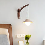 Artisan Arc Wall Sconce with Walnut Arm and Travertine Shade