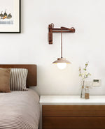Artisan Arc Wall Sconce with Walnut Arm and Travertine Shade
