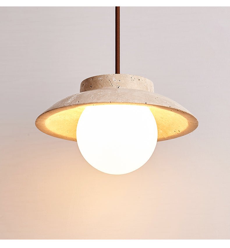 Artisan Arc Wall Sconce with Walnut Arm and Travertine Shade