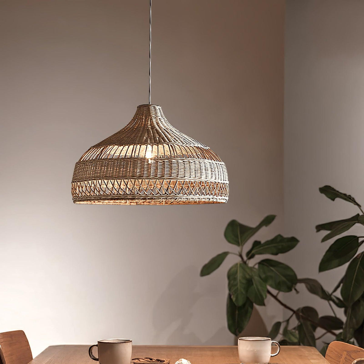 Artisan Rattan Dome Pendant Light – Natural Woven Shade for Modern Interiors