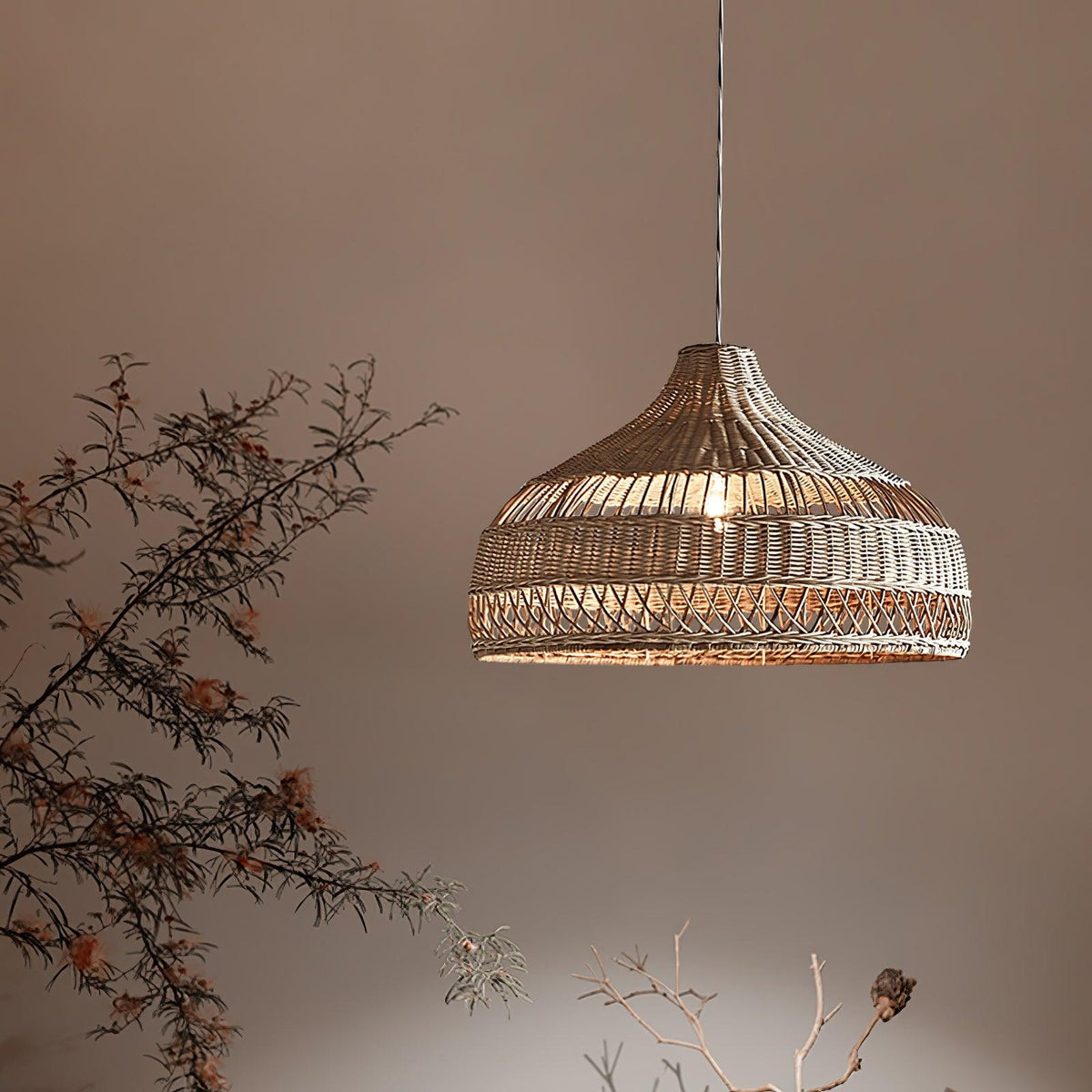 Artisan Rattan Dome Pendant Light – Natural Woven Shade for Modern Interiors