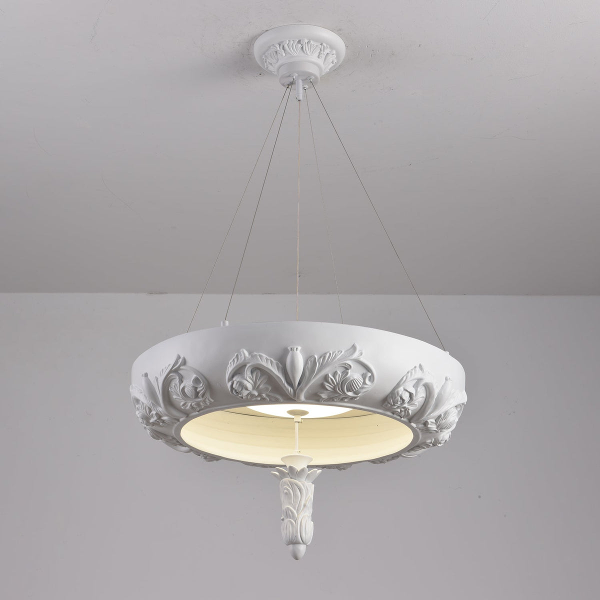 Artisan Carved Plaster Chandelier with Integrated LED – Modern Elegance for Dining and Living Spaces