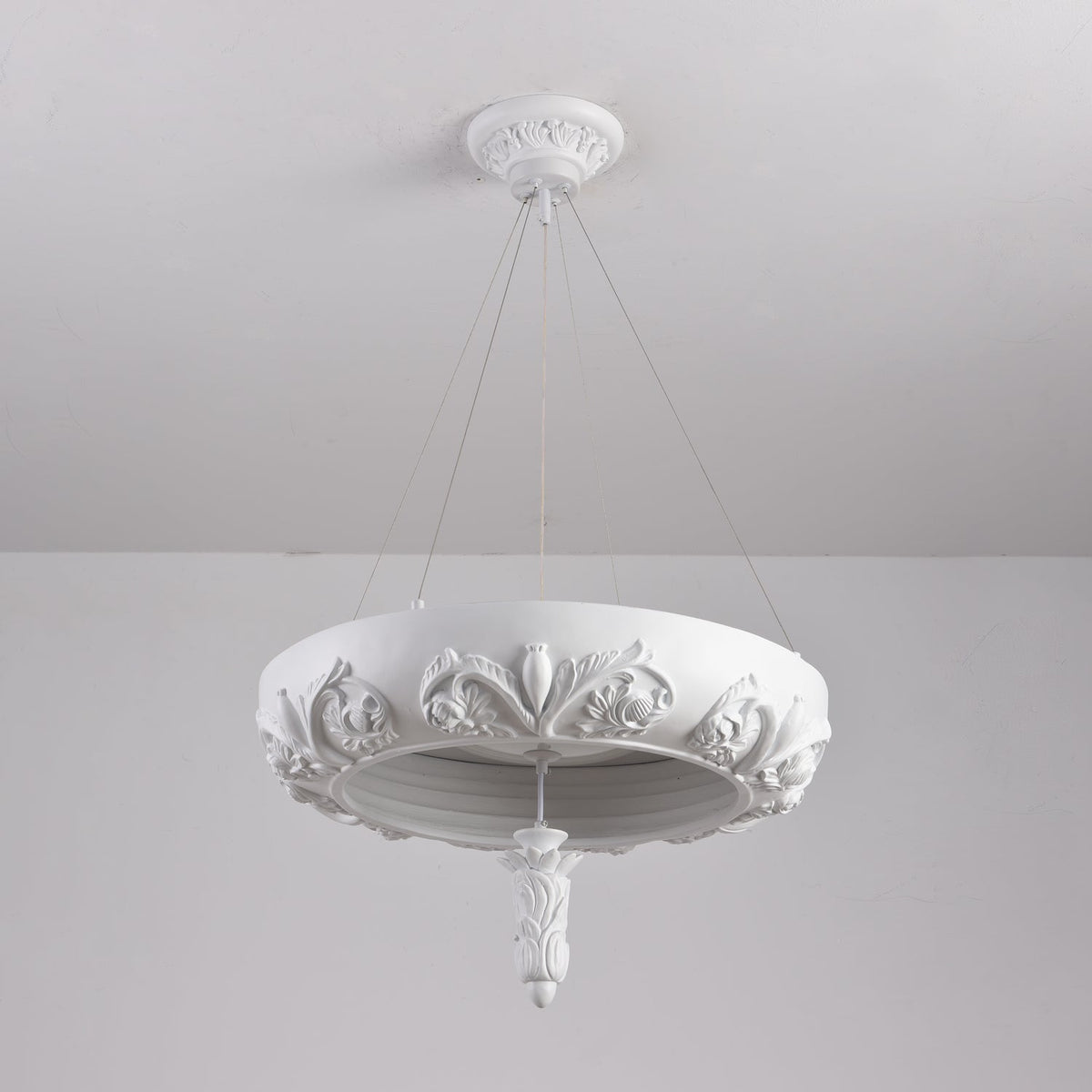 Artisan Carved Plaster Chandelier with Integrated LED – Modern Elegance for Dining and Living Spaces