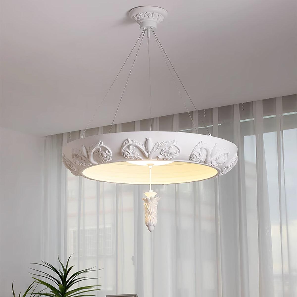 Artisan Carved Plaster Chandelier with Integrated LED – Modern Elegance for Dining and Living Spaces