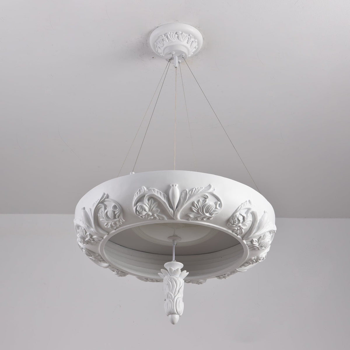Artisan Carved Plaster Chandelier with Integrated LED – Modern Elegance for Dining and Living Spaces