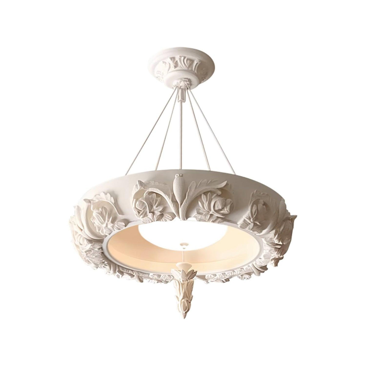 Artisan Carved Plaster Chandelier with Integrated LED – Modern Elegance for Dining and Living Spaces
