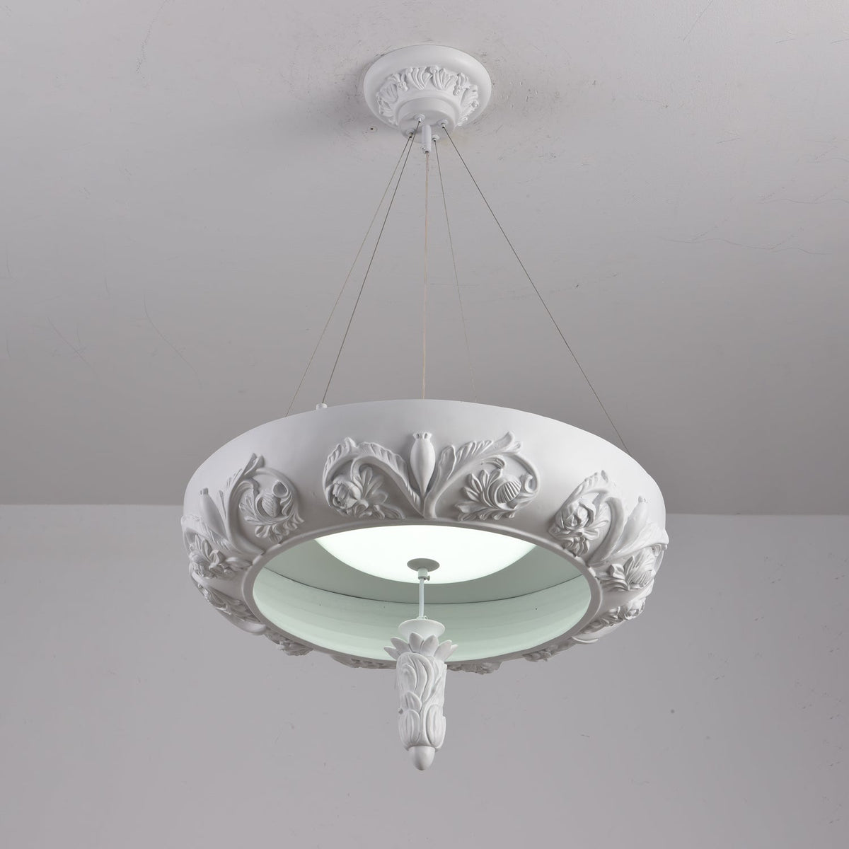 Artisan Carved Plaster Chandelier with Integrated LED – Modern Elegance for Dining and Living Spaces