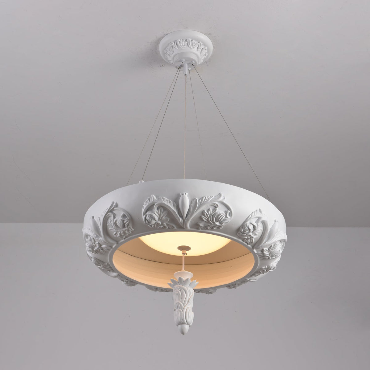 Artisan Carved Plaster Chandelier with Integrated LED – Modern Elegance for Dining and Living Spaces