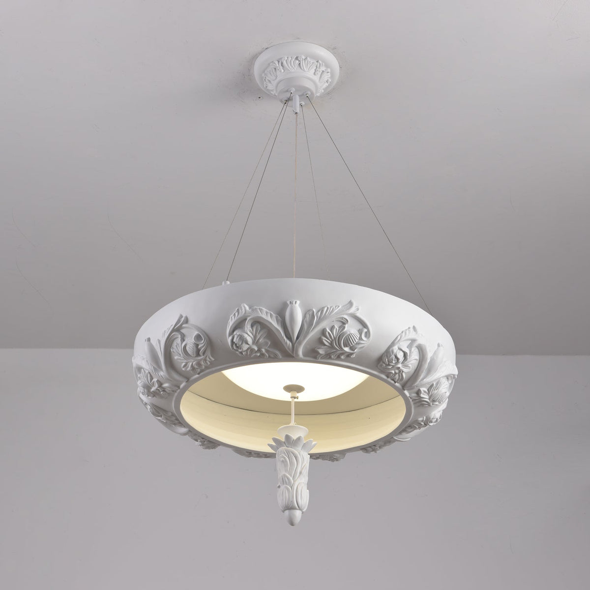 Artisan Carved Plaster Chandelier with Integrated LED – Modern Elegance for Dining and Living Spaces