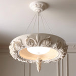 Artisan Carved Plaster Chandelier with Integrated LED – Modern Elegance for Dining and Living Spaces