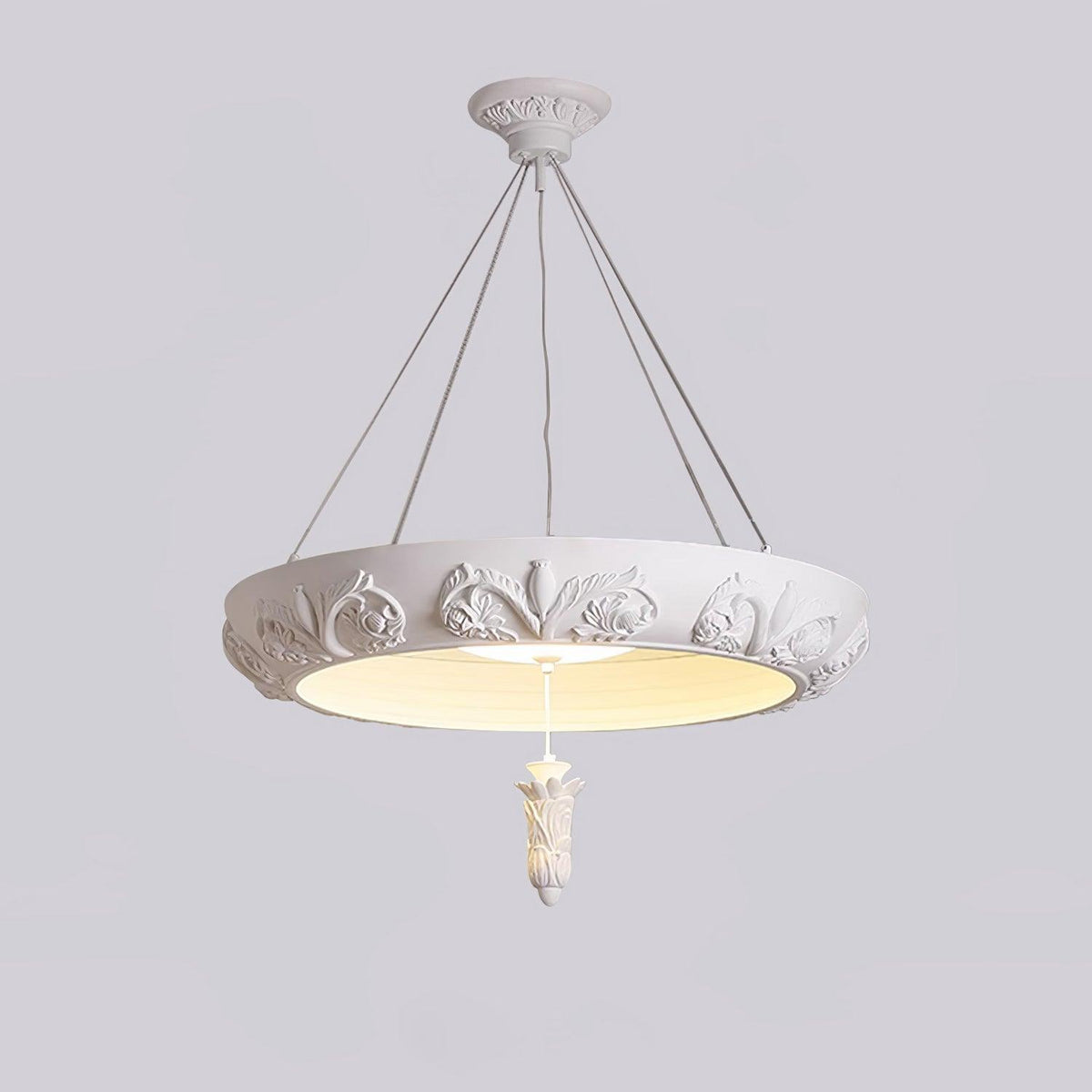 Artisan Carved Plaster Chandelier with Integrated LED – Modern Elegance for Dining and Living Spaces