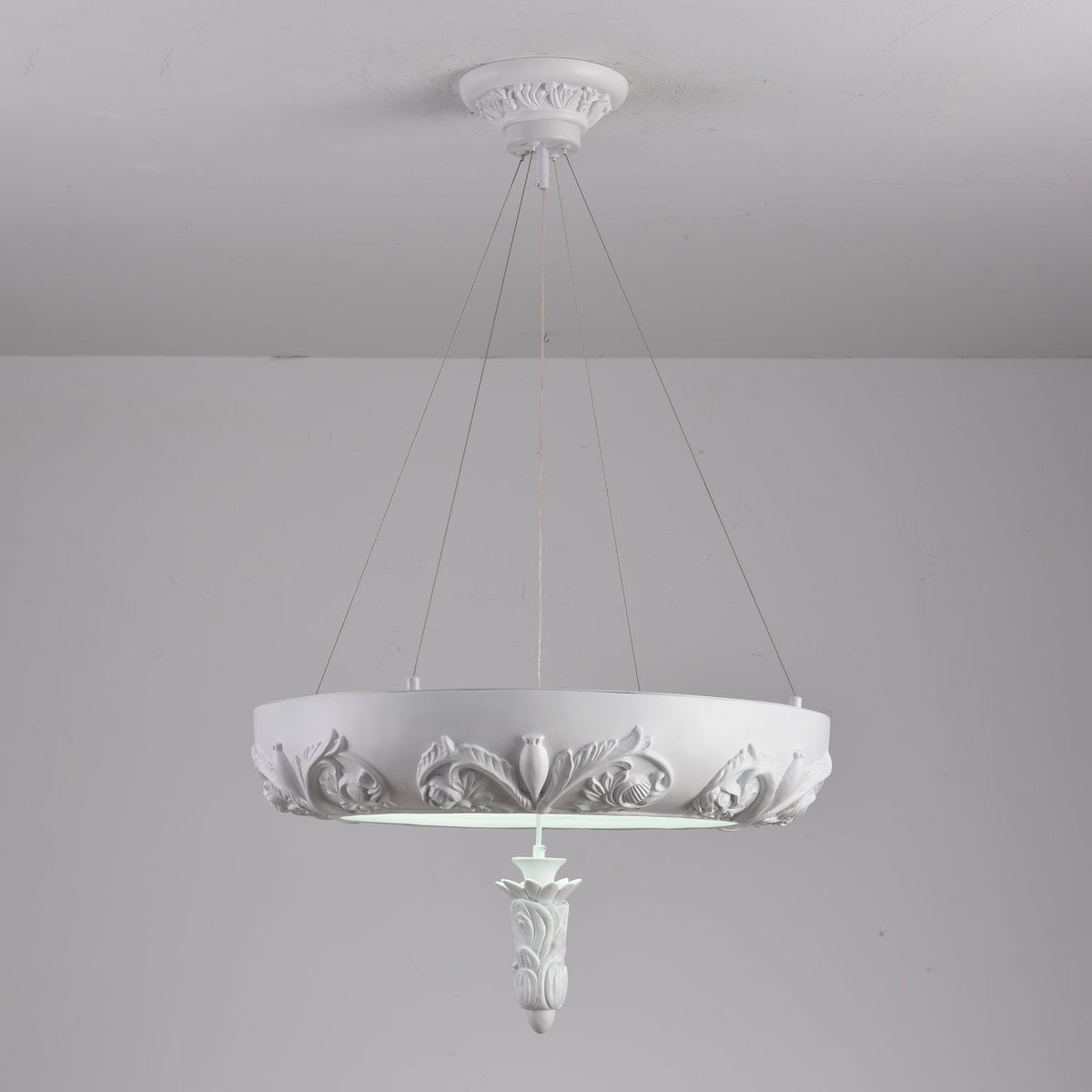 Artisan Carved Plaster Chandelier with Integrated LED – Modern Elegance for Dining and Living Spaces