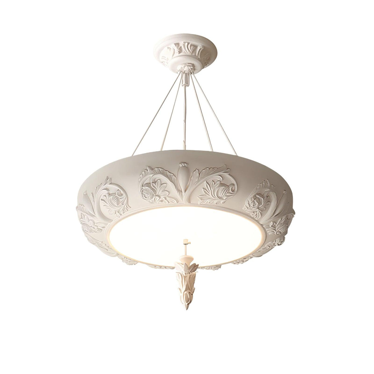 Artisan Carved Plaster Chandelier with Integrated LED – Modern Elegance for Dining and Living Spaces