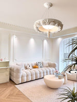 Artisan Carved Plaster Chandelier with Integrated LED – Modern Elegance for Dining and Living Spaces