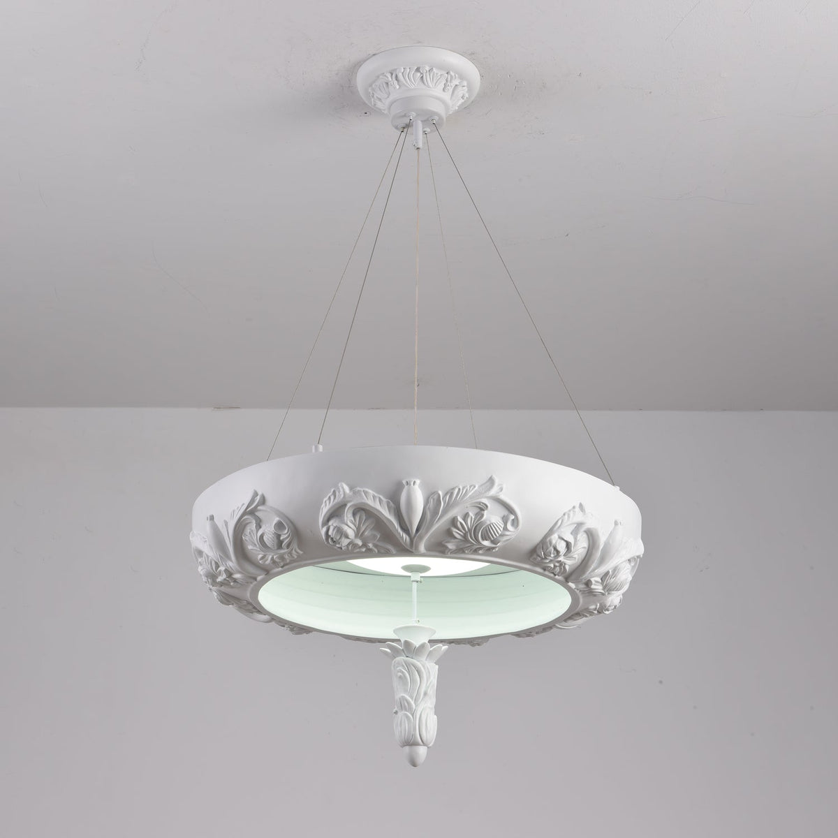 Artisan Carved Plaster Chandelier with Integrated LED – Modern Elegance for Dining and Living Spaces