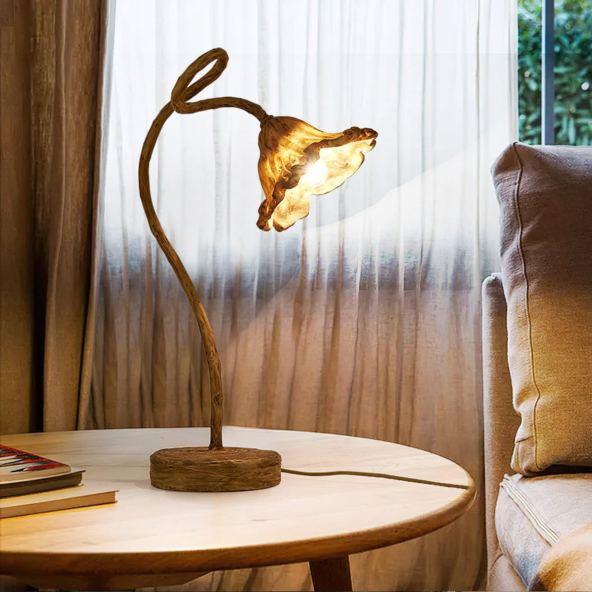 Lotus Leaf Resin Table Lamp with Warm Ambient Glow for Bedside and Living Room